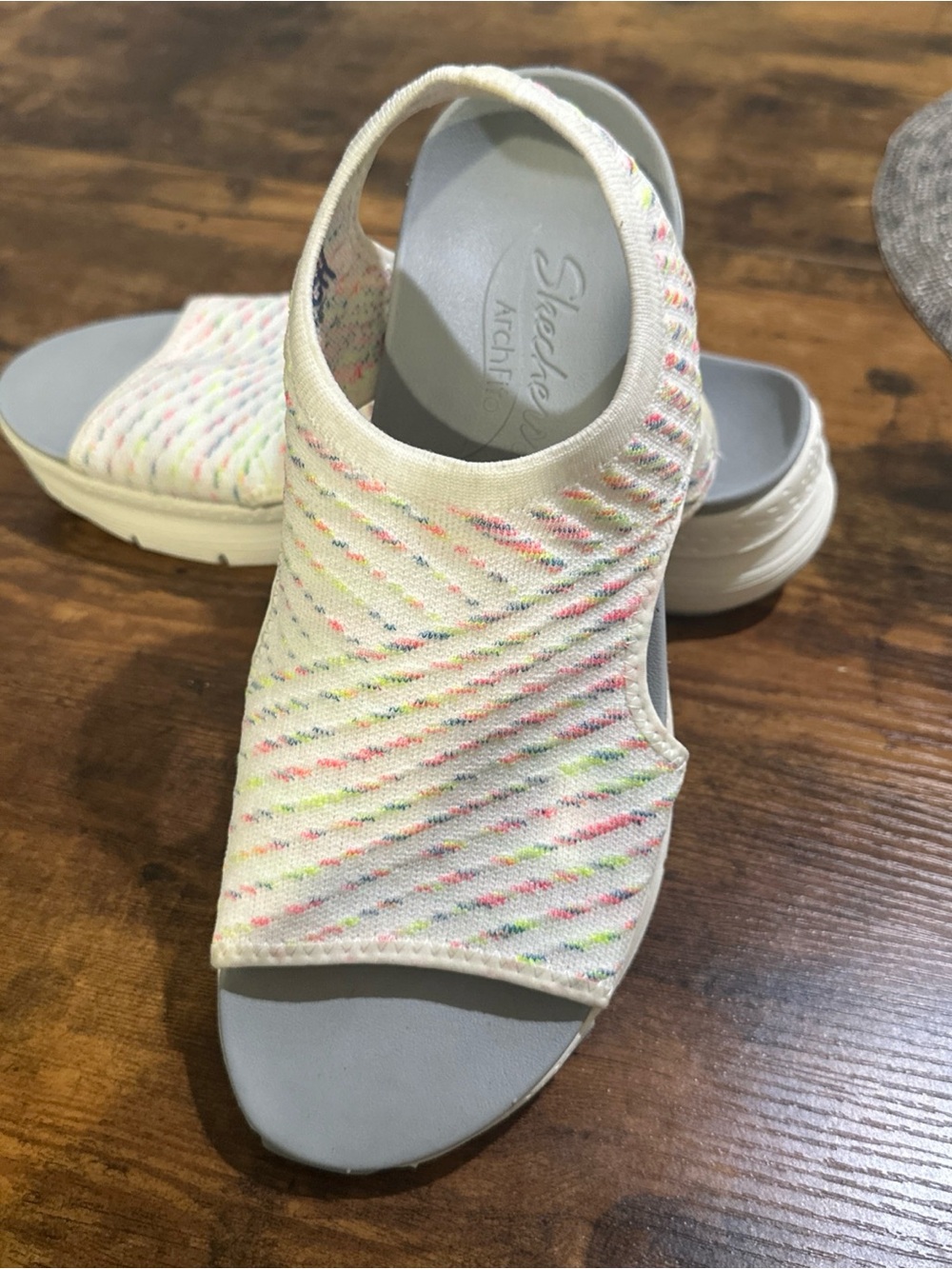 Skechers White Knit Open-Toe Slip-On Sandals with Multicolor Flecks - Picture 6 of 8